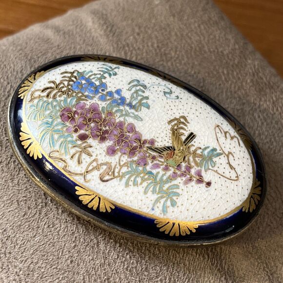 Antique Rare Victorian Floral Enamel Gold Gilded Belt Buckle Ornate On Brass main image 5